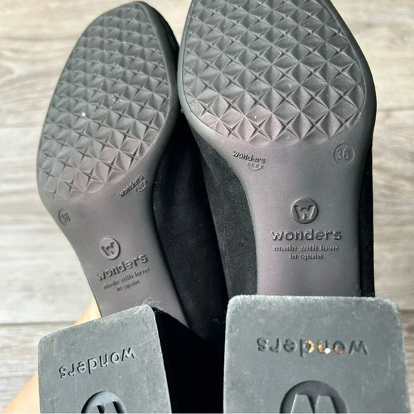 Wonders Black Suede Block Chunky Heel Pumps Made in  Spain - Picture 14 of 14